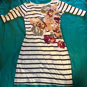 Striped T-Shirt Dress with Floral Design